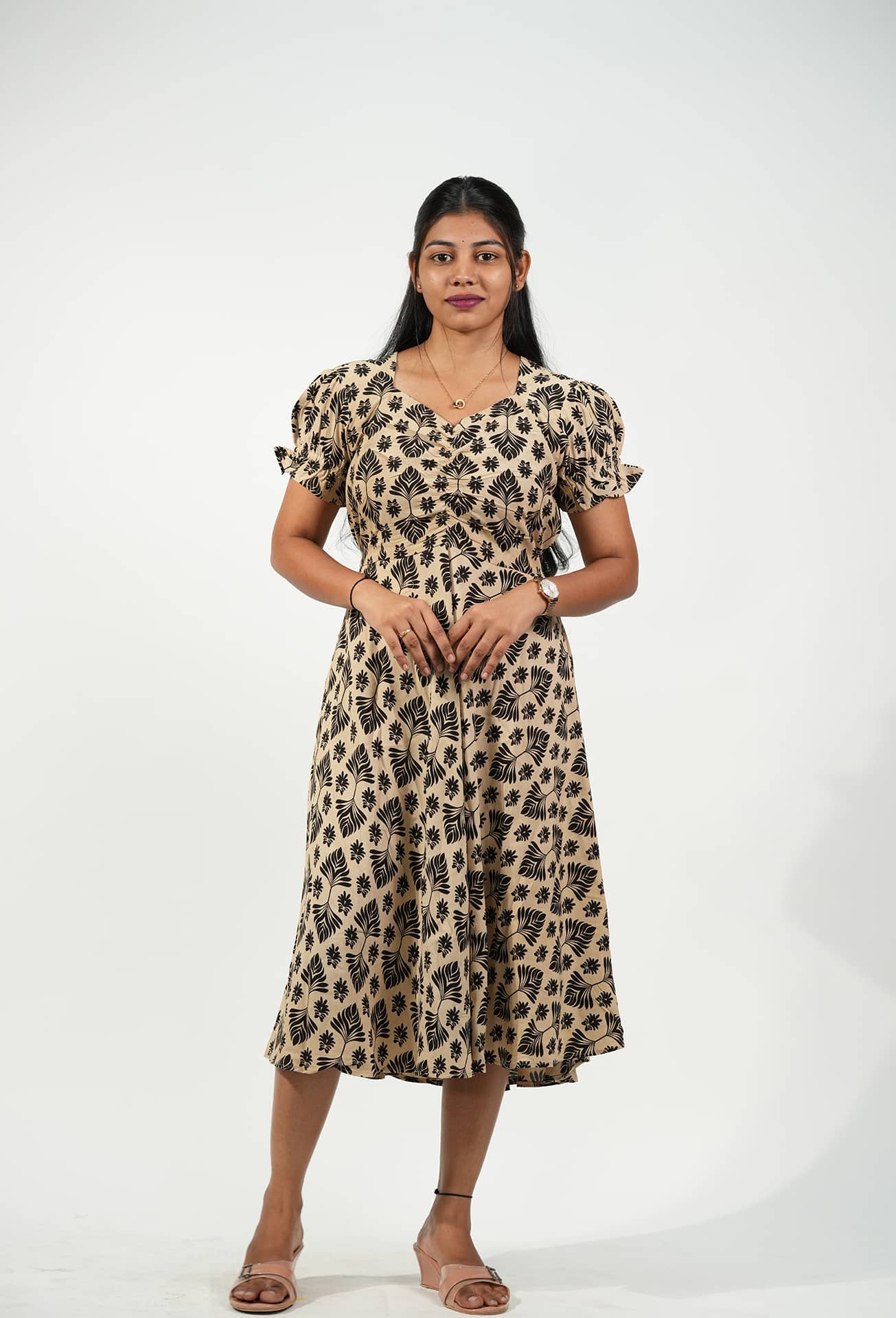 Dusk Bloom Puff-Sleeve Dress