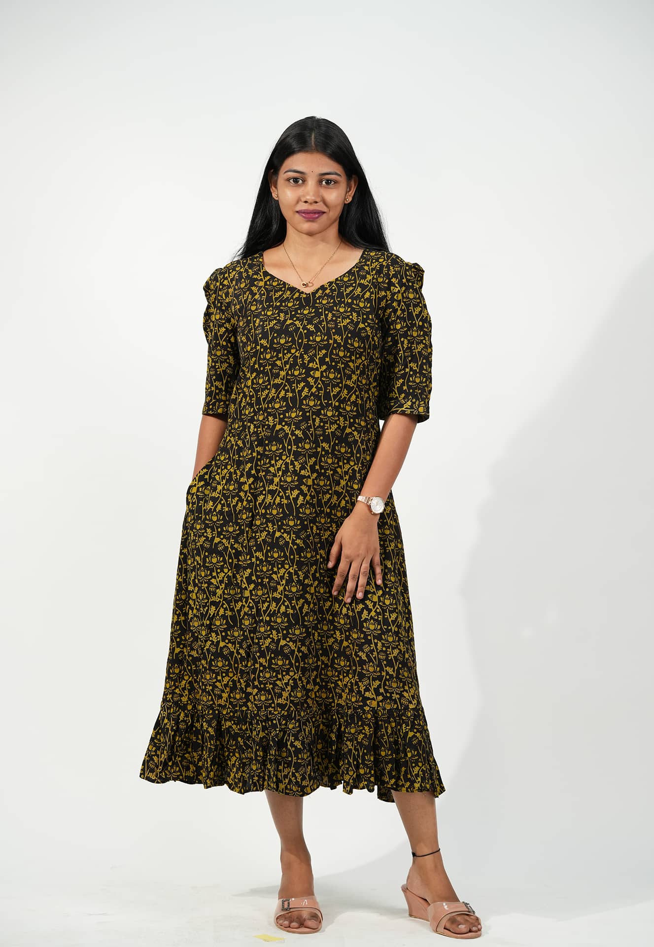 Golden Lotus Tiered Dress