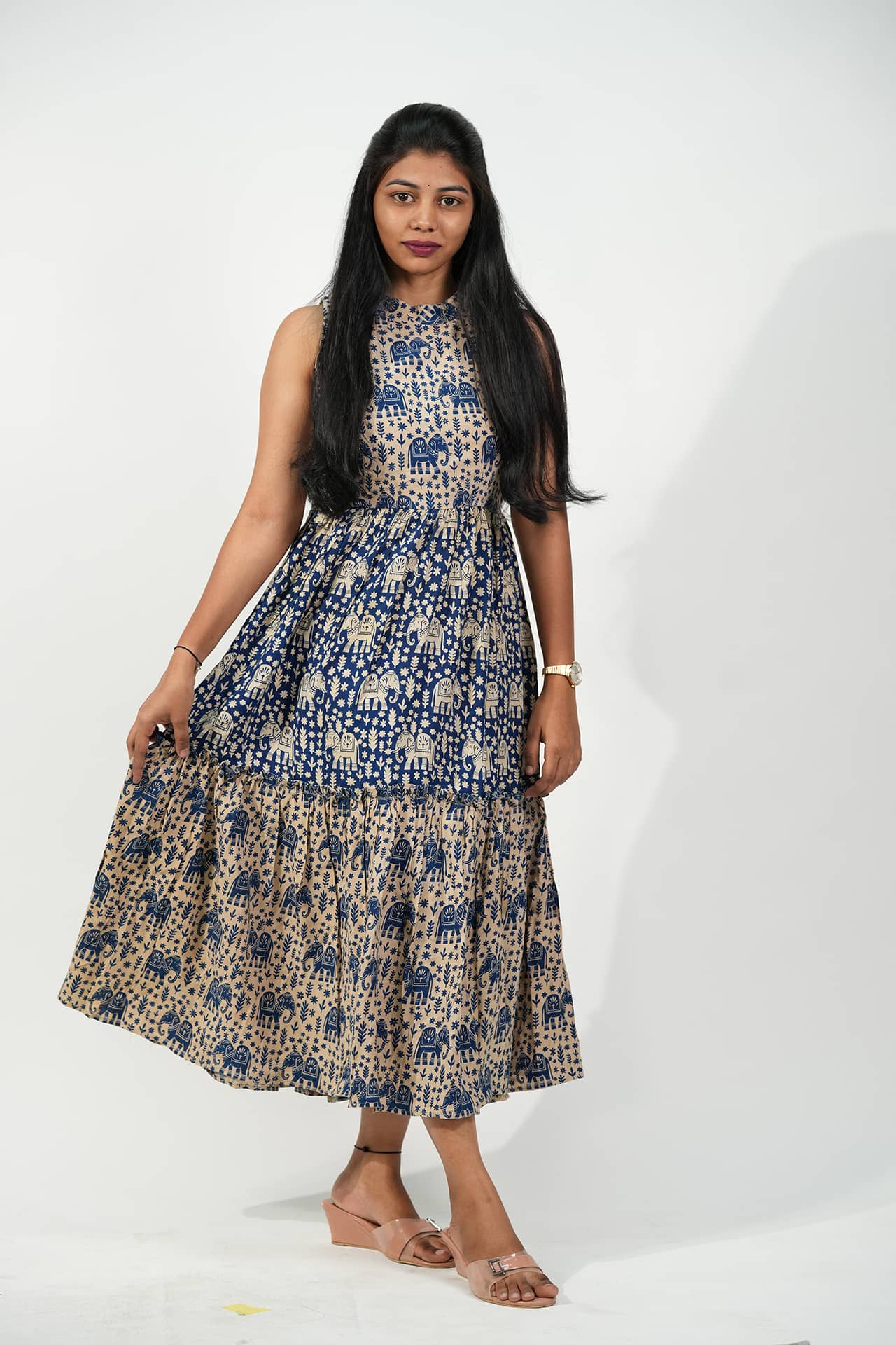 Elephant Walk Halter Dress (Indigo)