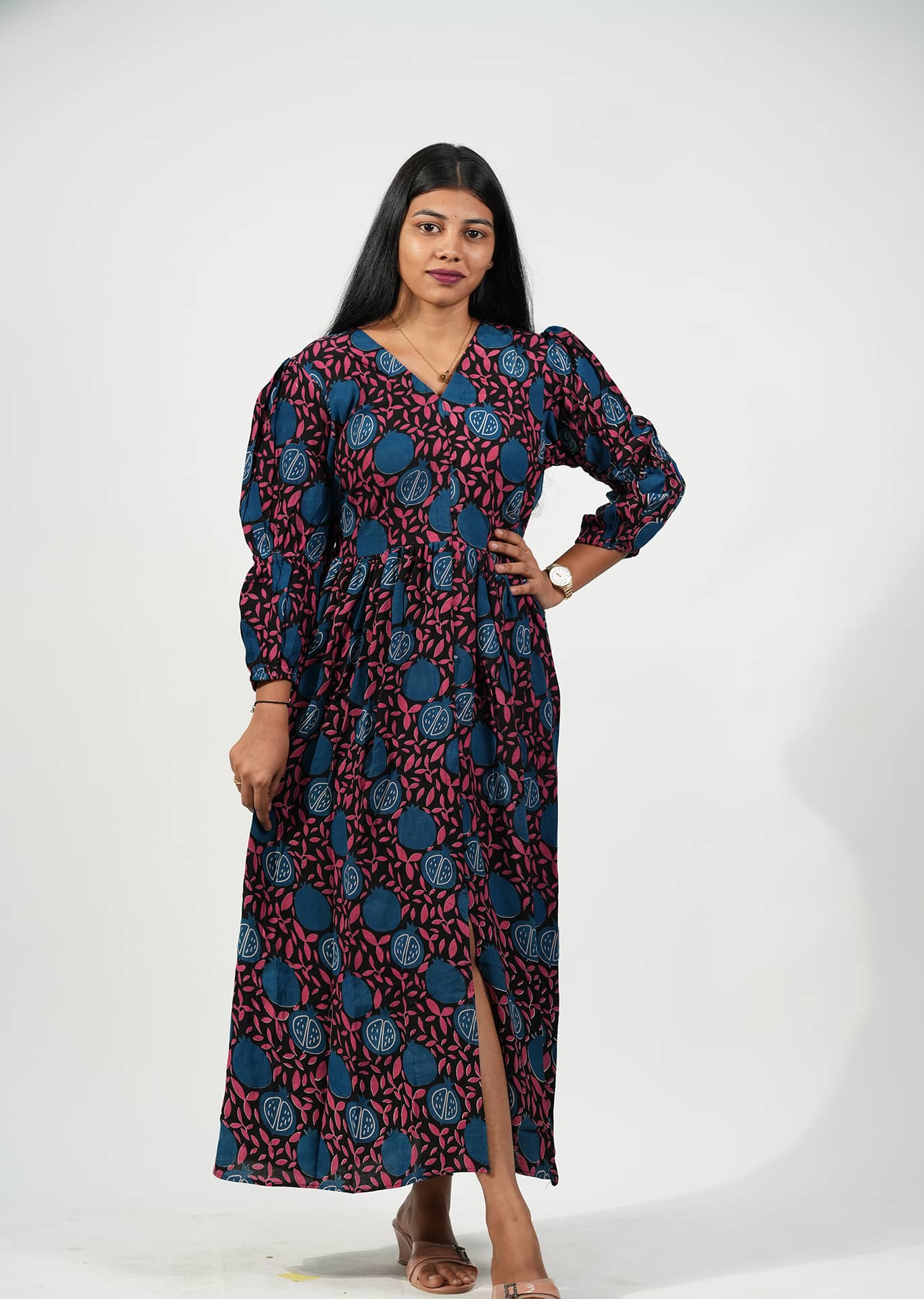 Pomegranate Grove Slit Dress (Teal)