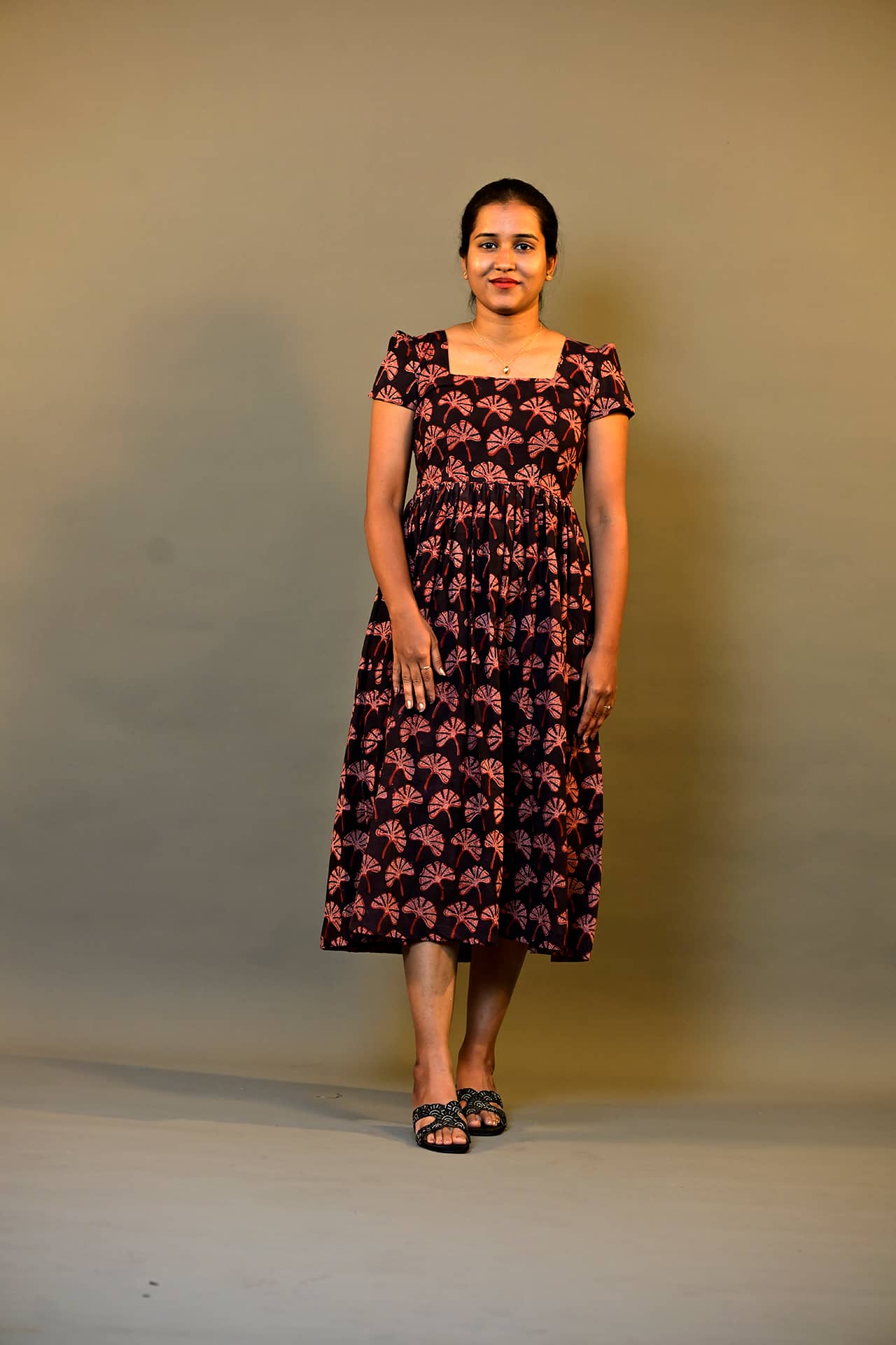 Ginkgo Square-Neck Midi Dress