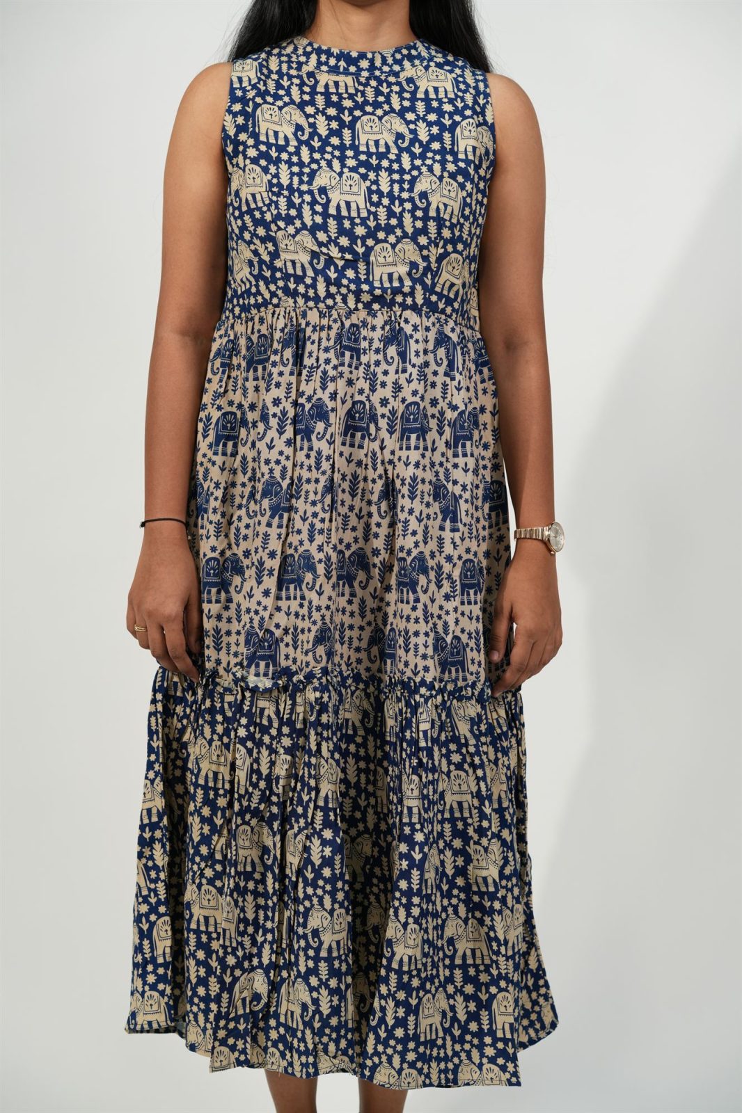 Halter Neck Tiered Dress (Cream-Elephant)