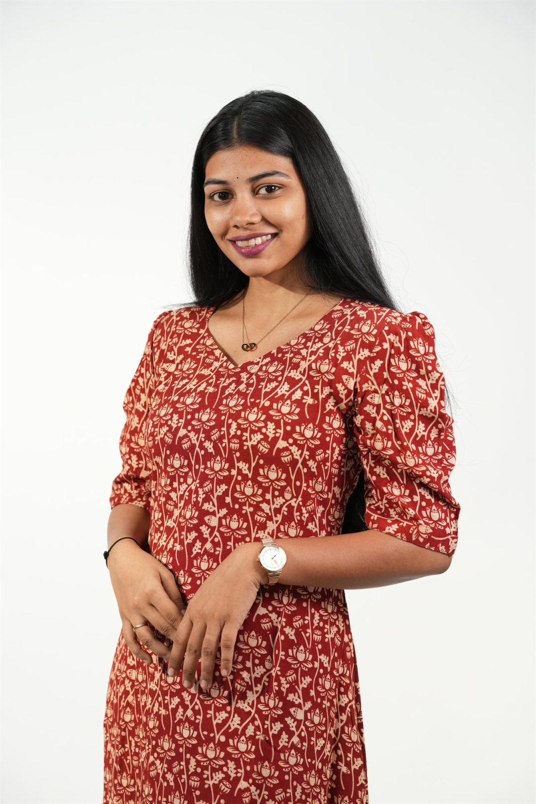 Hem-Tiered Aline Dress (Red-Cream Floral)