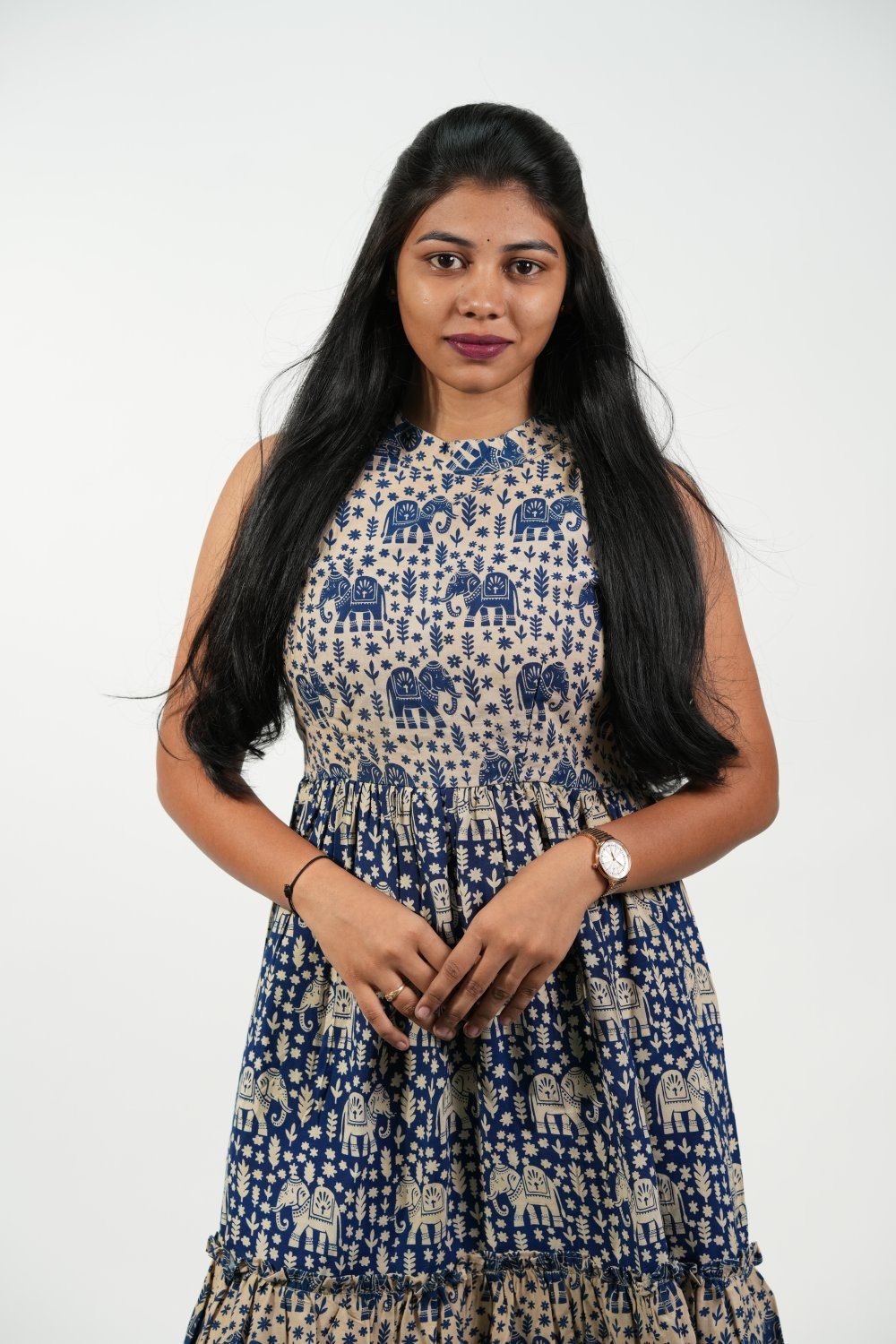Halter Neck Tiered Dress (Blue-Elephant)