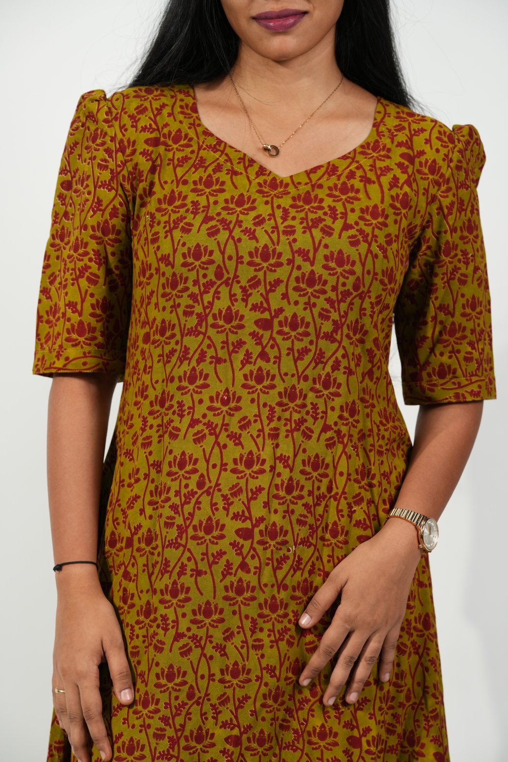 Hem-Tiered Aline Dress (Olive - Red Lotus)