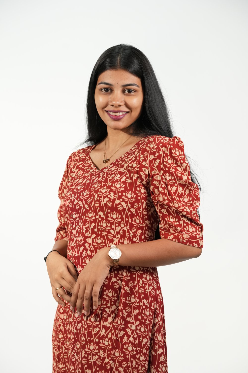 Hem-Tiered Aline Dress (Red-Cream Floral)
